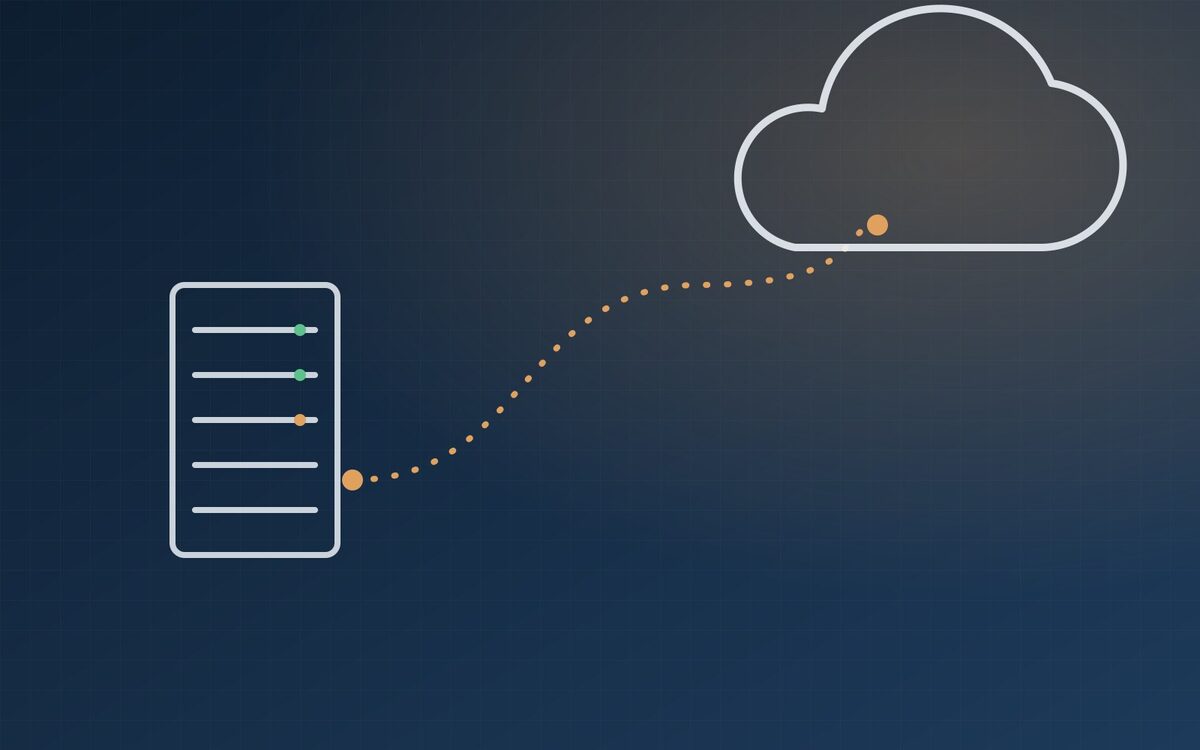 Illustration of a path leading from a server rack to a cloud